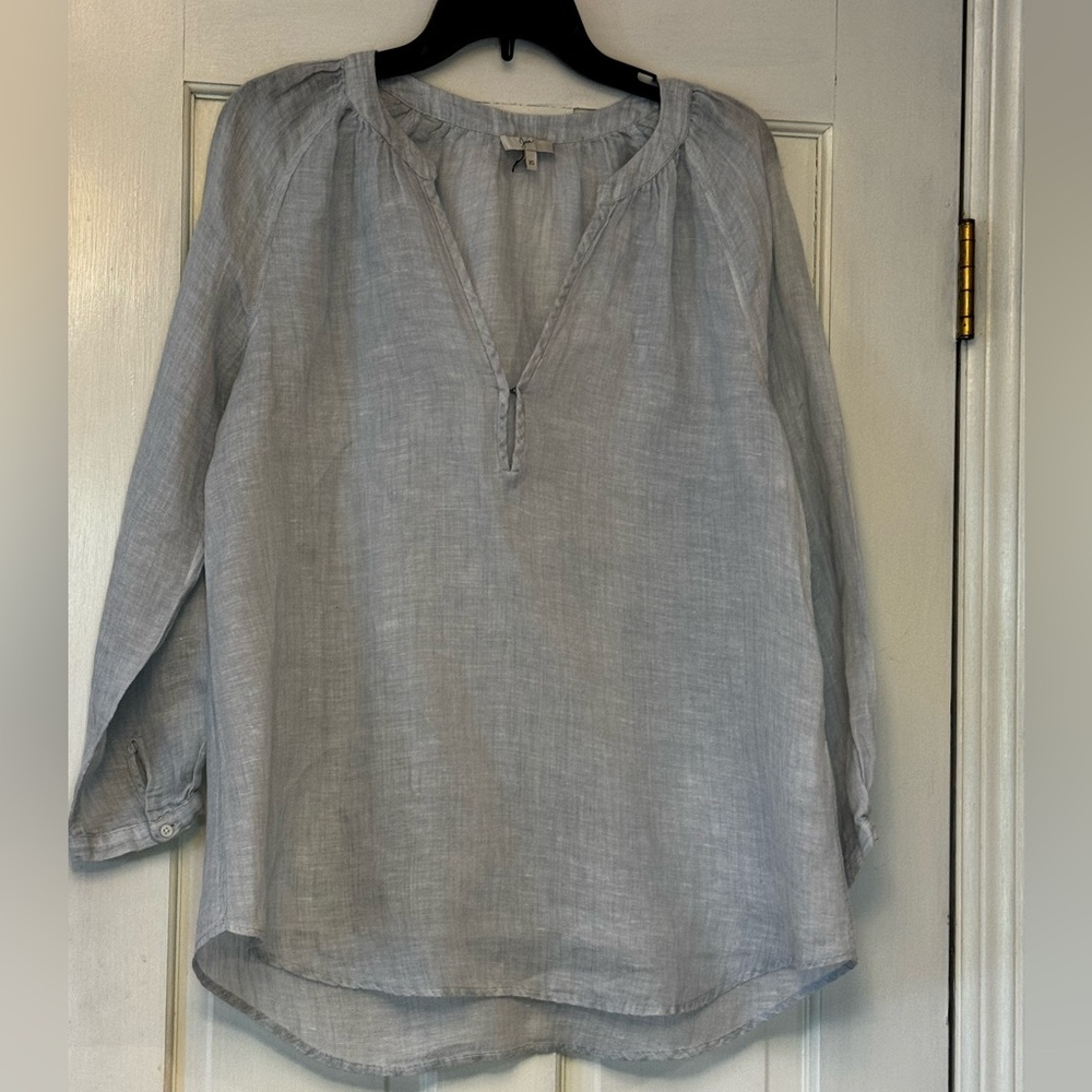Joie Pale Blue-Gray Linen Split V-Neck Tunic